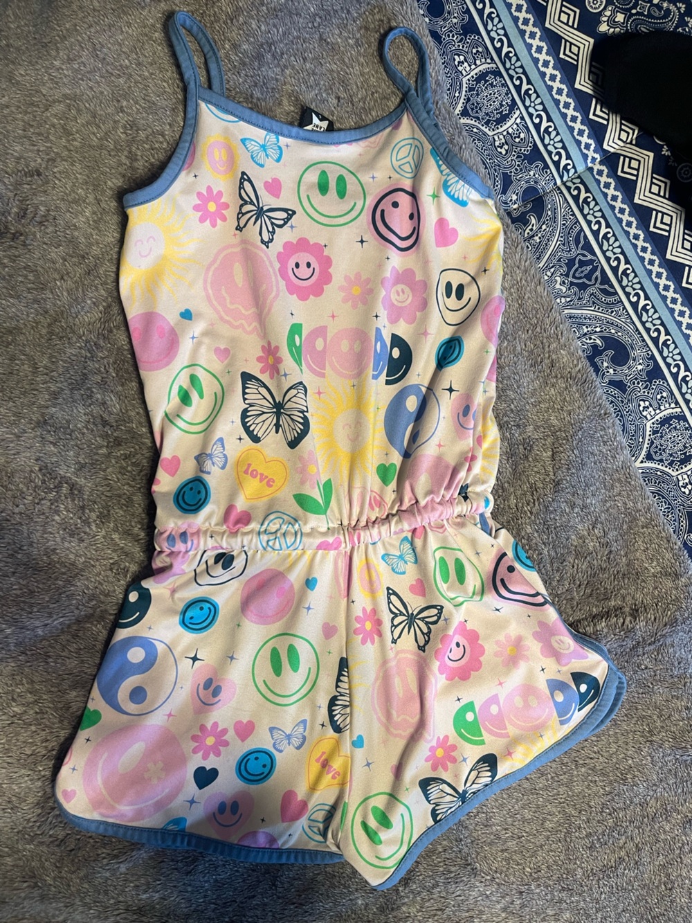 Girls Pastel Smile & Butterfly Romper - Multicolor